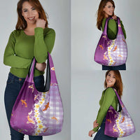 Hawaii And Japan Grocery Bag Plumeria Lei With Koi Fish Purple - Polynesian Pride