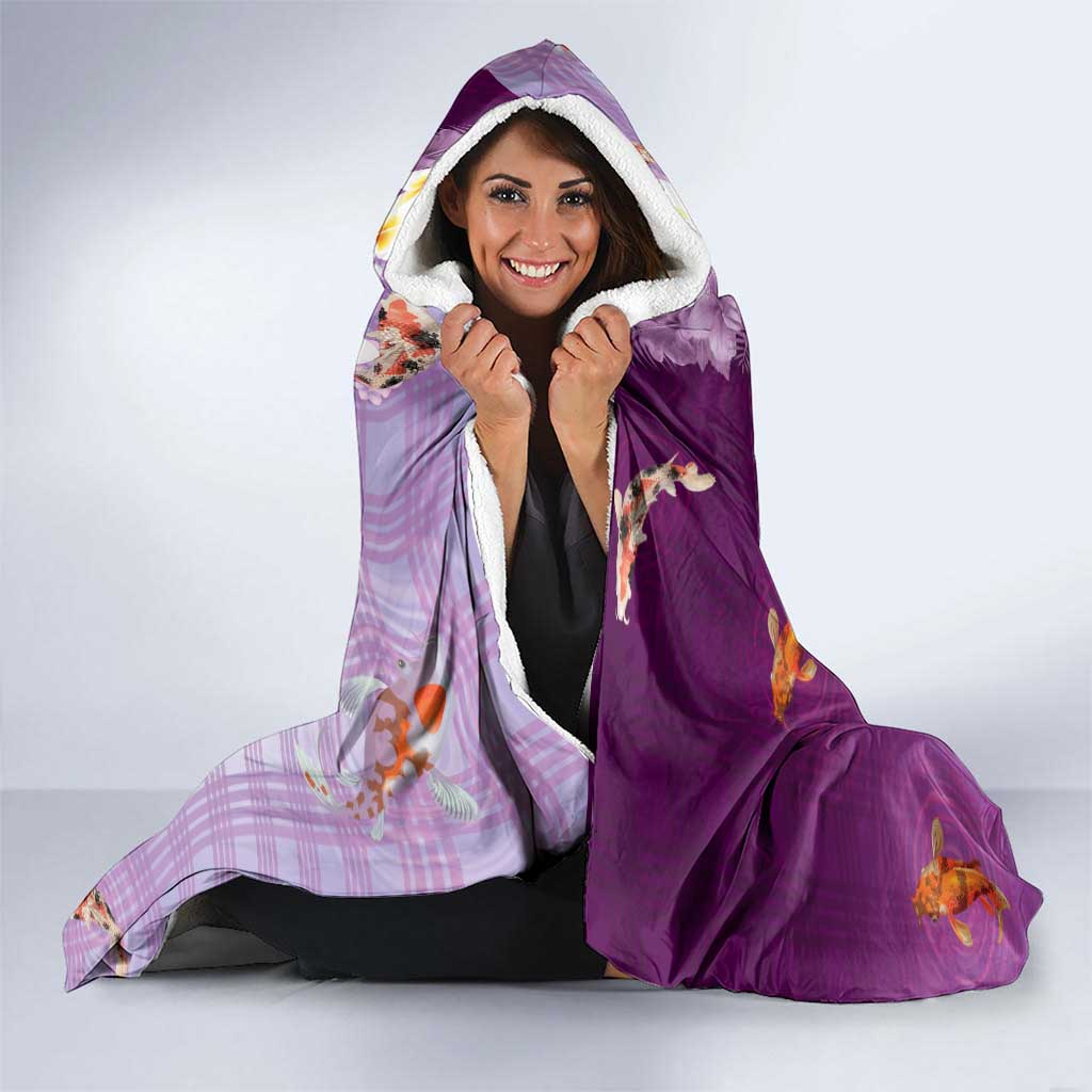 Hawaii And Japan Hooded Blanket Plumeria Lei With Koi Fish Purple - Polynesian Pride