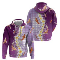 Hawaii And Japan Hoodie Plumeria Lei With Koi Fish Purple LT05 - Polynesian Pride