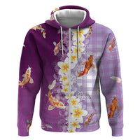 Hawaii And Japan Hoodie Plumeria Lei With Koi Fish Purple LT05 Zip Hoodie Purple - Polynesian Pride