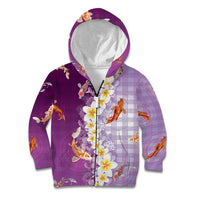 Hawaii And Japan Kid Hoodie Plumeria Lei With Koi Fish Purple - Polynesian Pride