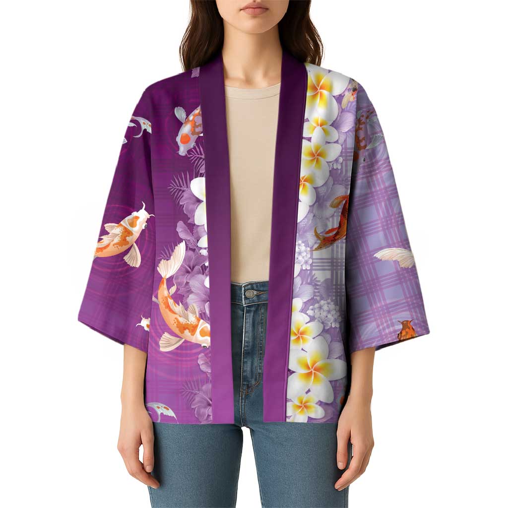 Hawaii And Japan Kimono Plumeria Lei With Koi Fish Purple - Polynesian Pride