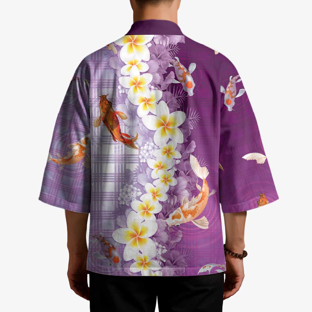 Hawaii And Japan Kimono Plumeria Lei With Koi Fish Purple - Polynesian Pride