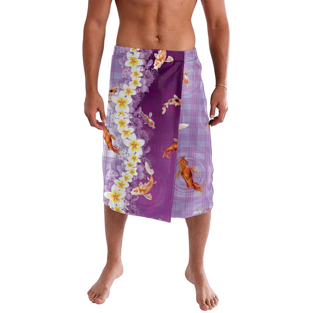 Hawaii And Japan Lavalava Plumeria Lei With Koi Fish Purple LT05 Purple - Polynesian Pride