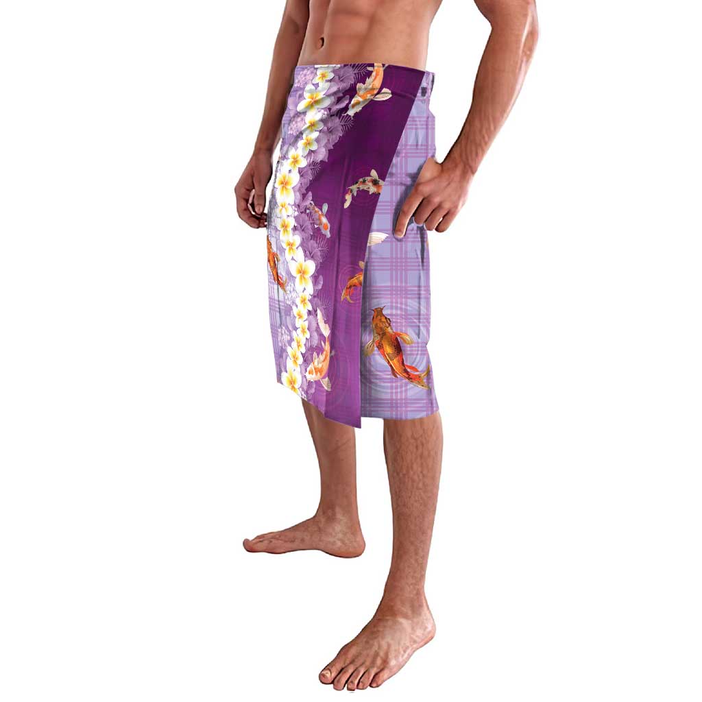 Hawaii And Japan Lavalava Plumeria Lei With Koi Fish Purple - Polynesian Pride