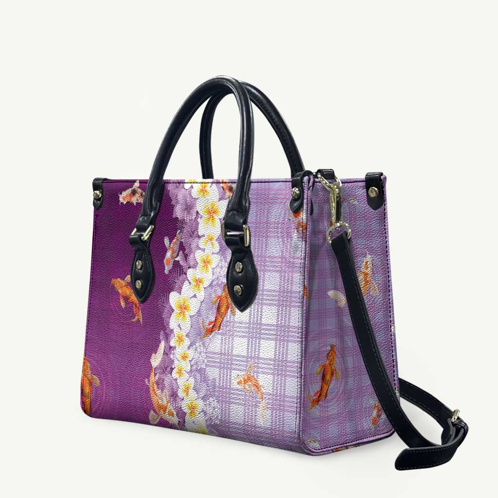 Hawaii And Japan Leather Bag Plumeria Lei With Koi Fish Purple LT05 Purple - Polynesian Pride