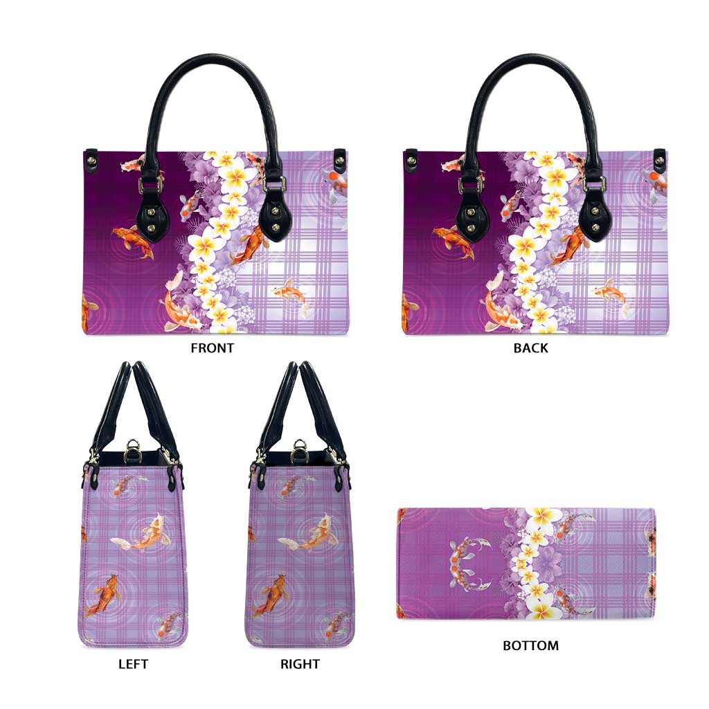 Hawaii And Japan Leather Bag Plumeria Lei With Koi Fish Purple - Polynesian Pride