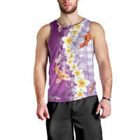 Hawaii And Japan Men Tank Top Plumeria Lei With Koi Fish Purple - Polynesian Pride