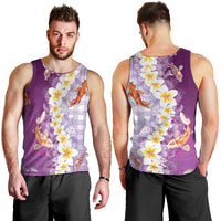 Hawaii And Japan Men Tank Top Plumeria Lei With Koi Fish Purple - Polynesian Pride