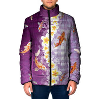 Hawaii And Japan Padded Jacket Plumeria Lei With Koi Fish Purple - Polynesian Pride