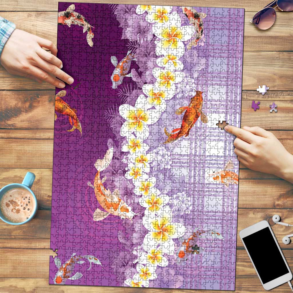 Hawaii And Japan Puzzle Plumeria Lei With Koi Fish Purple LT05 Purple - Polynesian Pride