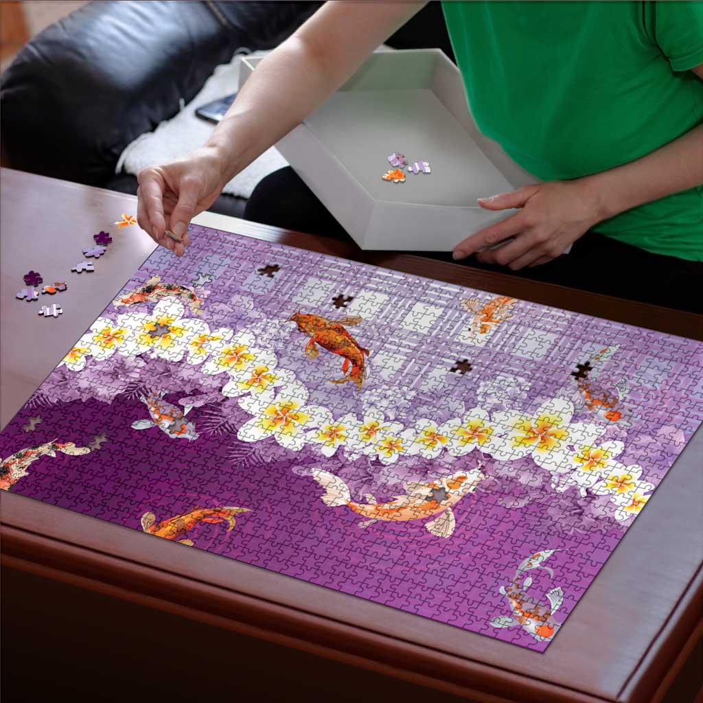 Hawaii And Japan Puzzle Plumeria Lei With Koi Fish Purple - Polynesian Pride