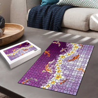 Hawaii And Japan Puzzle Plumeria Lei With Koi Fish Purple - Polynesian Pride