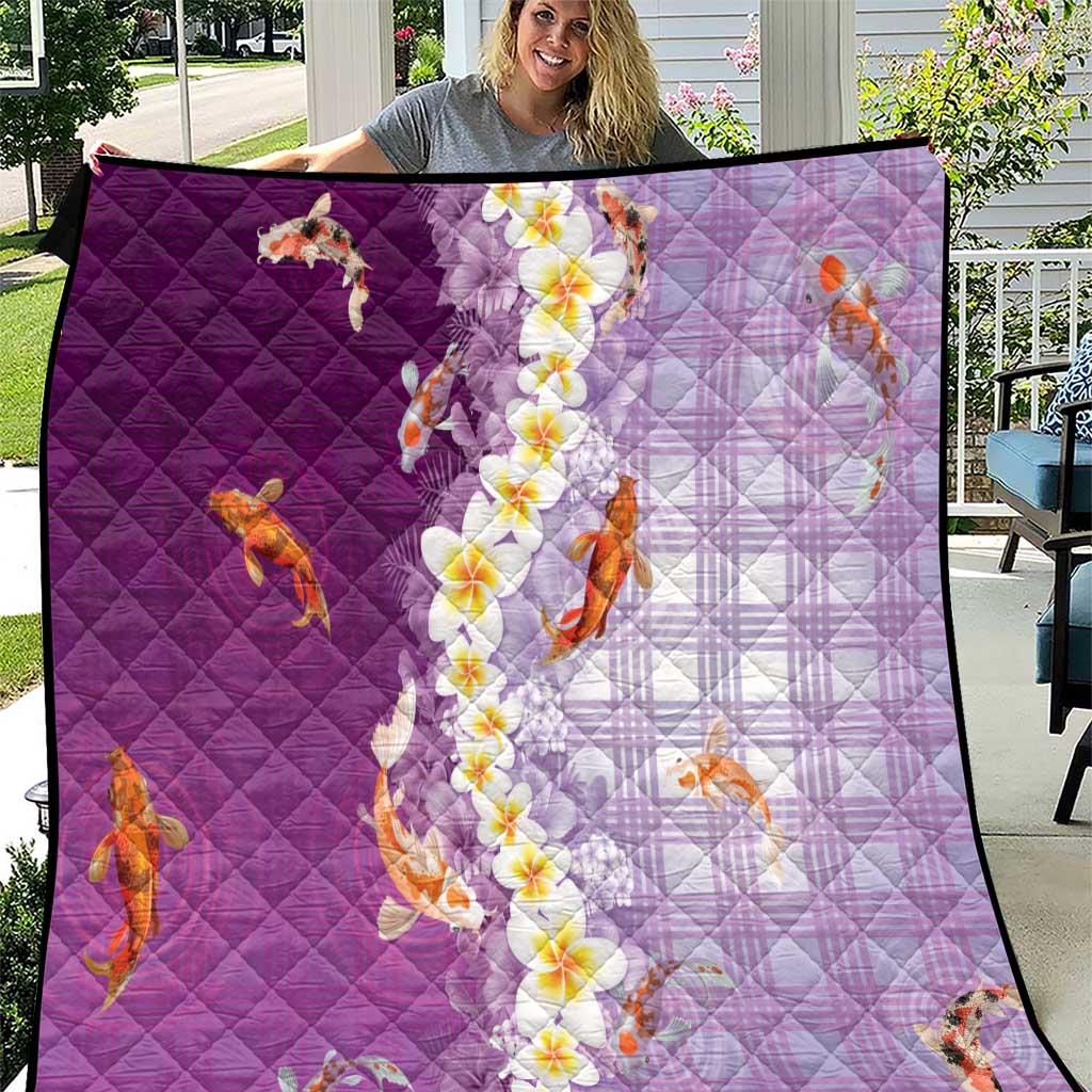 Hawaii And Japan Quilt Plumeria Lei With Koi Fish Purple LT05 Purple - Polynesian Pride