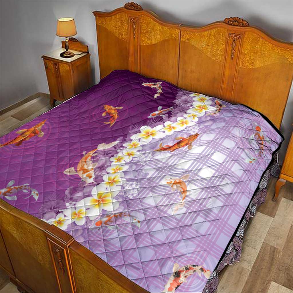 Hawaii And Japan Quilt Plumeria Lei With Koi Fish Purple - Polynesian Pride