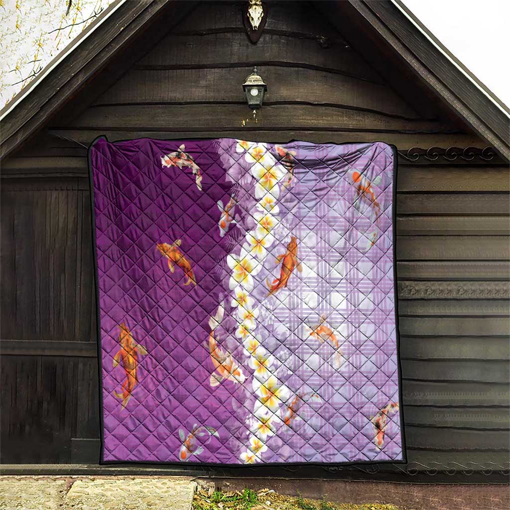 Hawaii And Japan Quilt Plumeria Lei With Koi Fish Purple - Polynesian Pride