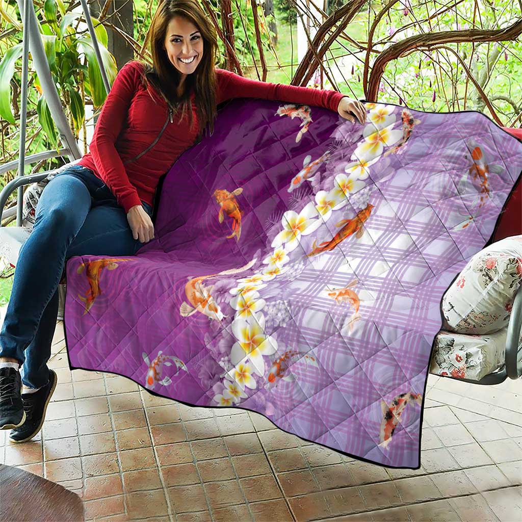 Hawaii And Japan Quilt Plumeria Lei With Koi Fish Purple - Polynesian Pride