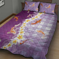 Hawaii And Japan Quilt Bed Set Plumeria Lei With Koi Fish Purple - Polynesian Pride