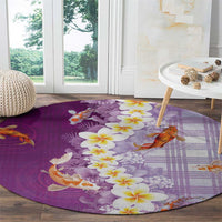 Hawaii And Japan Round Carpet Plumeria Lei With Koi Fish Purple - Polynesian Pride