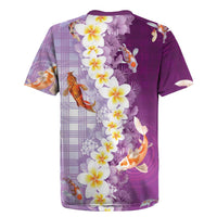 Hawaii And Japan Rugby Jersey Plumeria Lei With Koi Fish Purple - Polynesian Pride