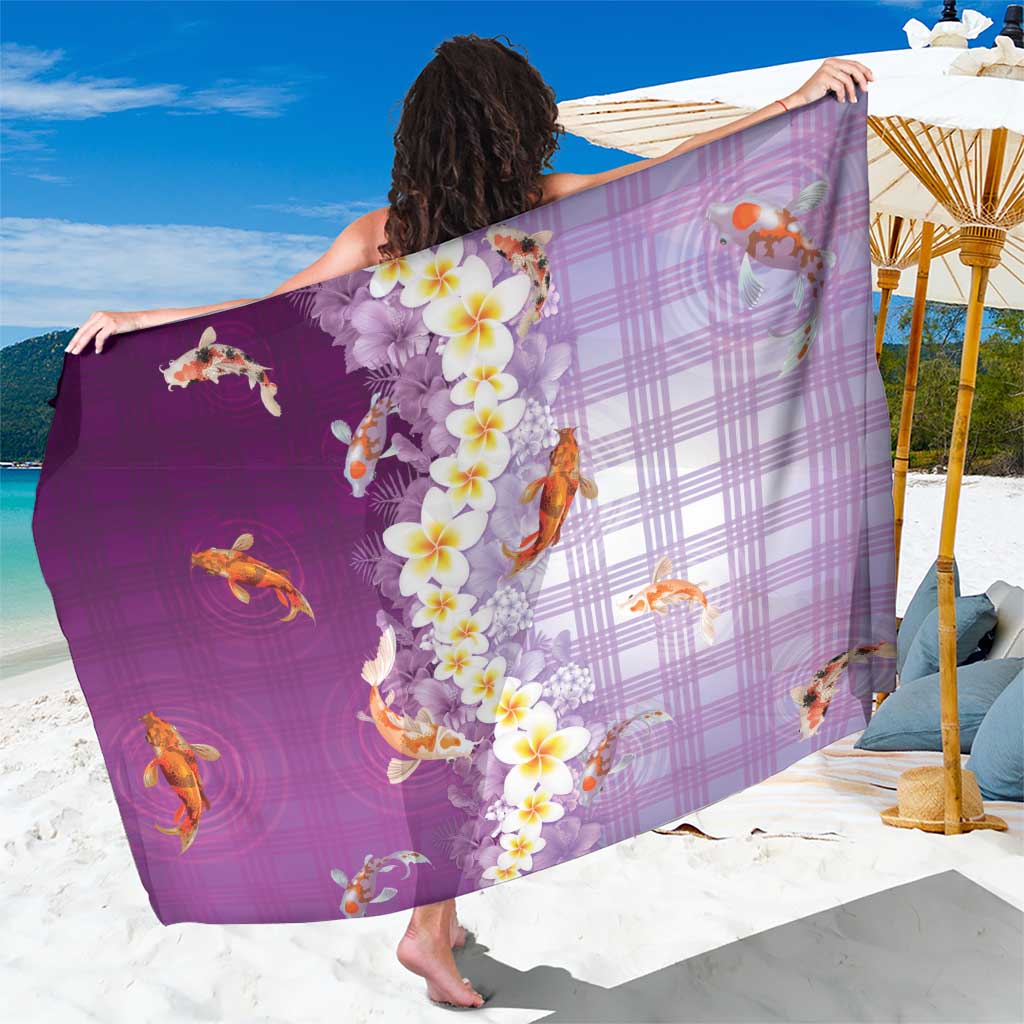 Hawaii And Japan Sarong Plumeria Lei With Koi Fish Purple LT05 One Size 44 x 66 inches Purple - Polynesian Pride