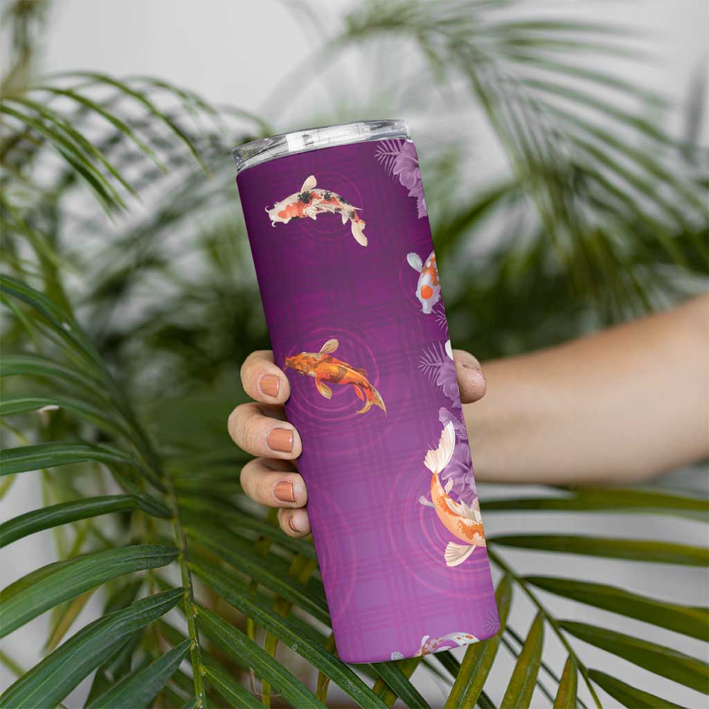 Hawaii And Japan Skinny Tumbler Plumeria Lei With Koi Fish Purple - Polynesian Pride
