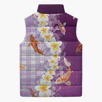 Hawaii And Japan Sleeveless Puffer Jacket Plumeria Lei With Koi Fish Purple - Polynesian Pride