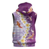 Hawaii And Japan Sleeveless Zip Hoodie Plumeria Lei With Koi Fish Purple - Polynesian Pride