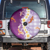 Hawaii And Japan Spare Tire Cover Plumeria Lei With Koi Fish Purple - Polynesian Pride