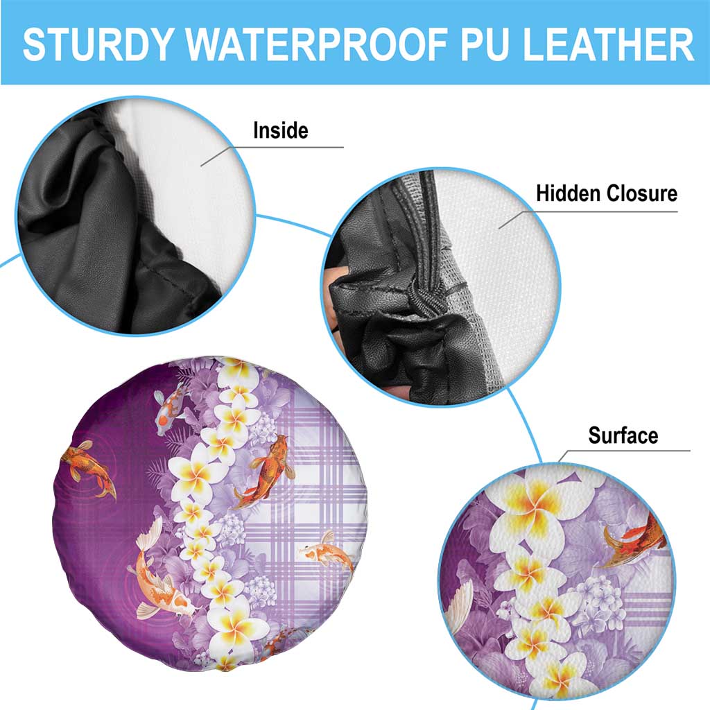 Hawaii And Japan Spare Tire Cover Plumeria Lei With Koi Fish Purple - Polynesian Pride