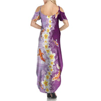 Hawaii And Japan Summer Maxi Dress Plumeria Lei With Koi Fish Purple LT05 - Polynesian Pride