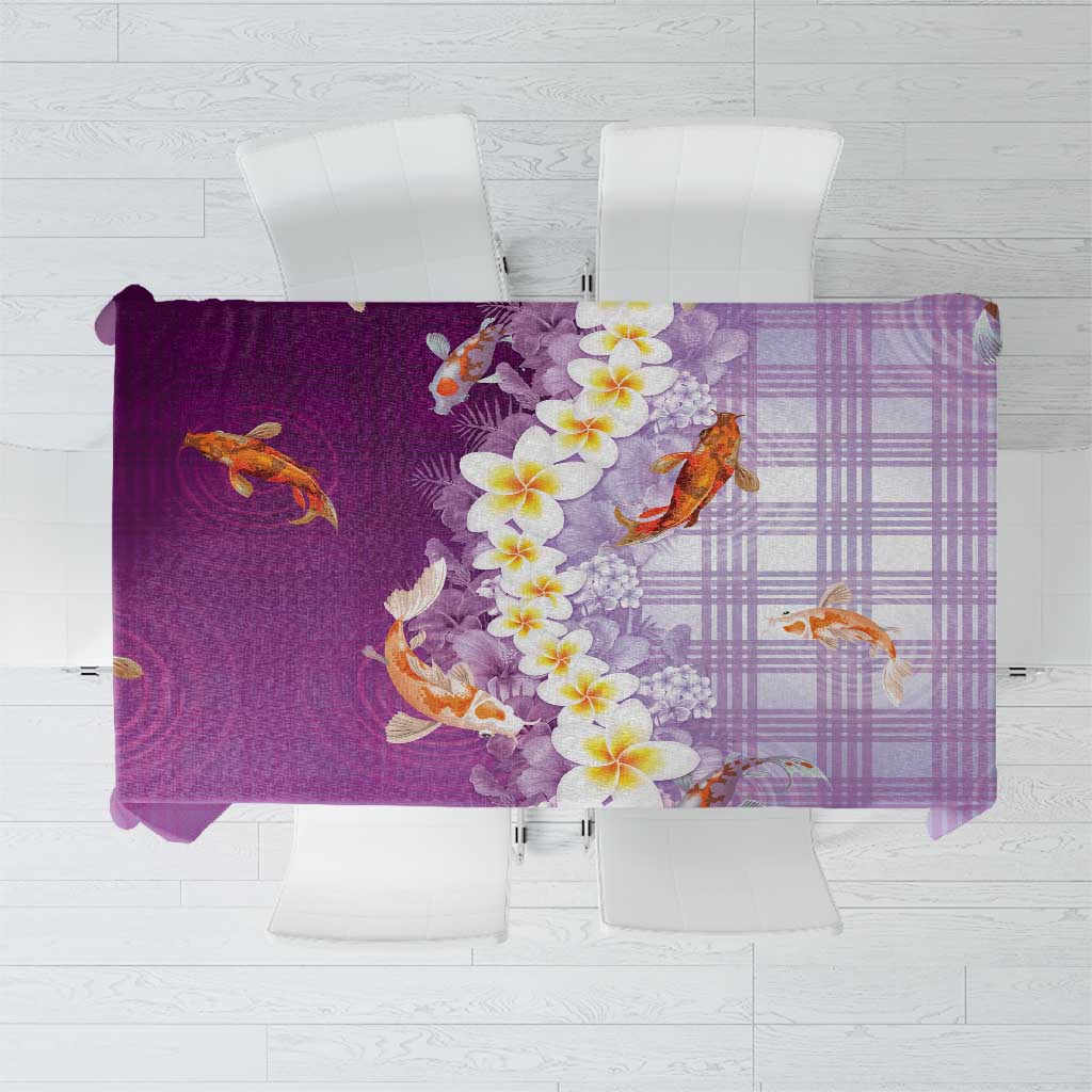 Hawaii And Japan Tablecloth Plumeria Lei With Koi Fish Purple - Polynesian Pride
