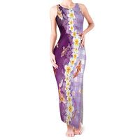 Hawaii And Japan Tank Maxi Dress Plumeria Lei With Koi Fish Purple LT05 Women Purple - Polynesian Pride