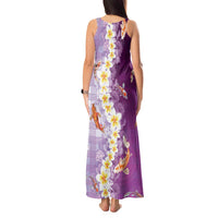 Hawaii And Japan Tank Maxi Dress Plumeria Lei With Koi Fish Purple LT05 - Polynesian Pride