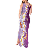 Hawaii And Japan Tank Maxi Dress Plumeria Lei With Koi Fish Purple LT05 - Polynesian Pride