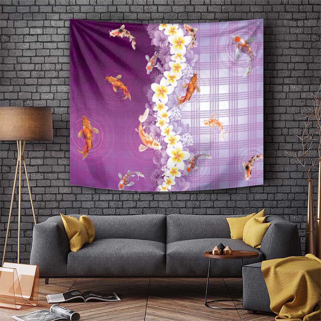 Hawaii And Japan Tapestry Plumeria Lei With Koi Fish Purple LT05 Purple - Polynesian Pride
