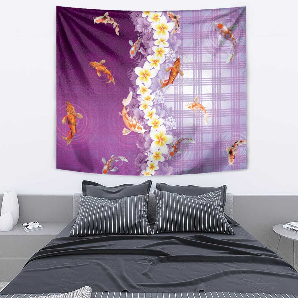 Hawaii And Japan Tapestry Plumeria Lei With Koi Fish Purple - Polynesian Pride