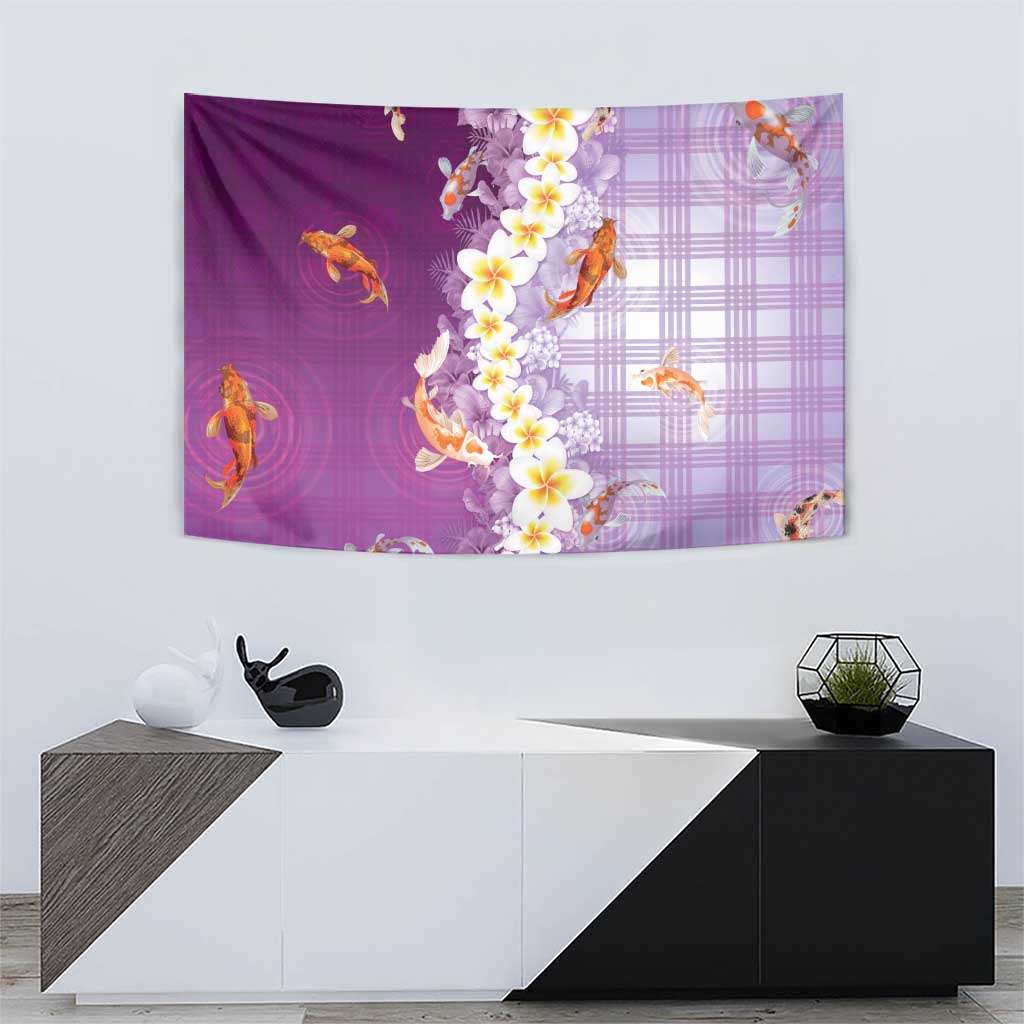 Hawaii And Japan Tapestry Plumeria Lei With Koi Fish Purple - Polynesian Pride