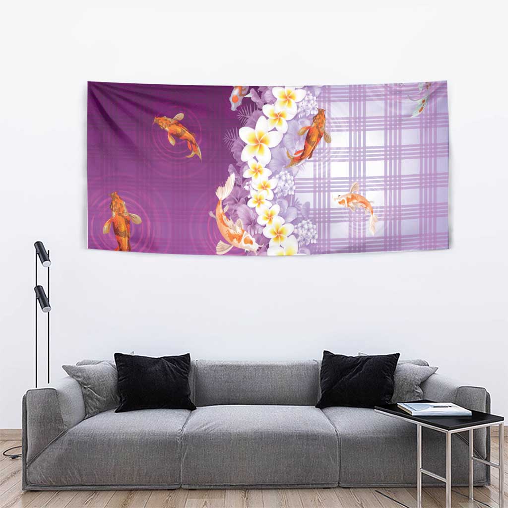 Hawaii And Japan Tapestry Plumeria Lei With Koi Fish Purple - Polynesian Pride