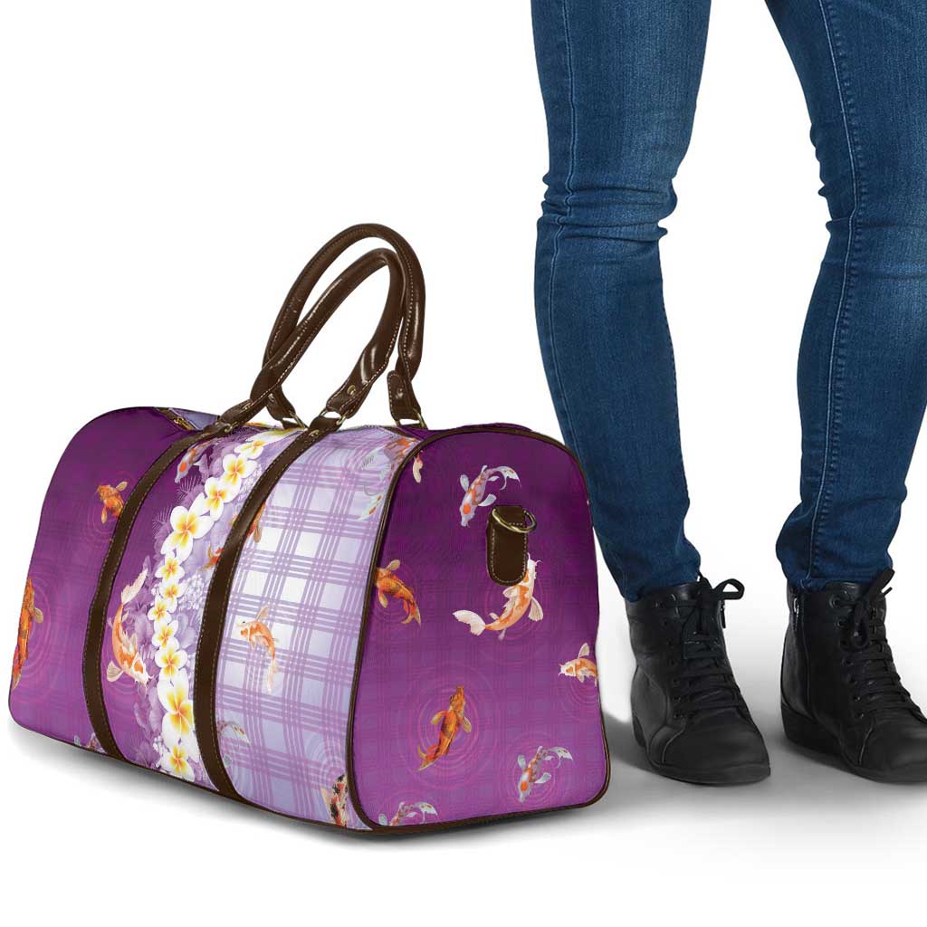 Hawaii And Japan Travel Bag Plumeria Lei With Koi Fish Purple - Polynesian Pride