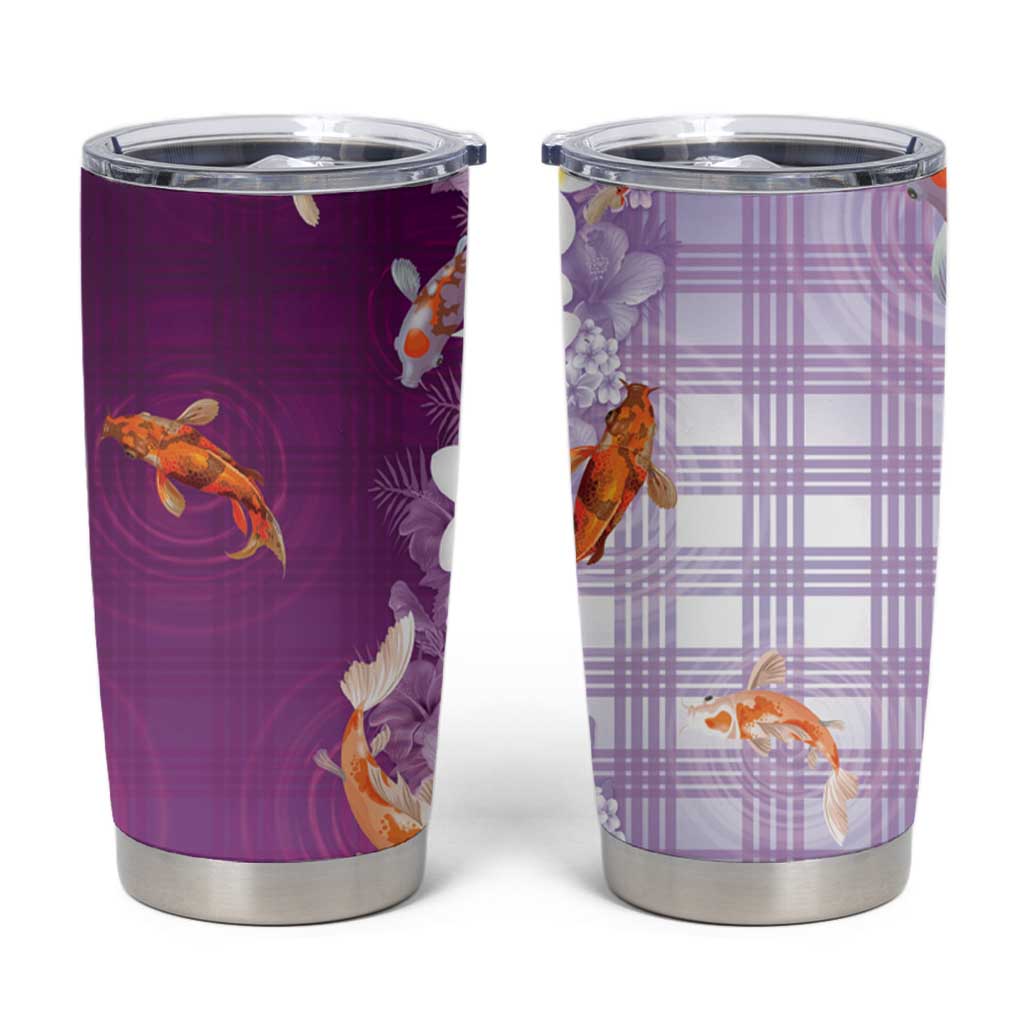 Hawaii And Japan Tumbler Cup Plumeria Lei With Koi Fish Purple - Polynesian Pride