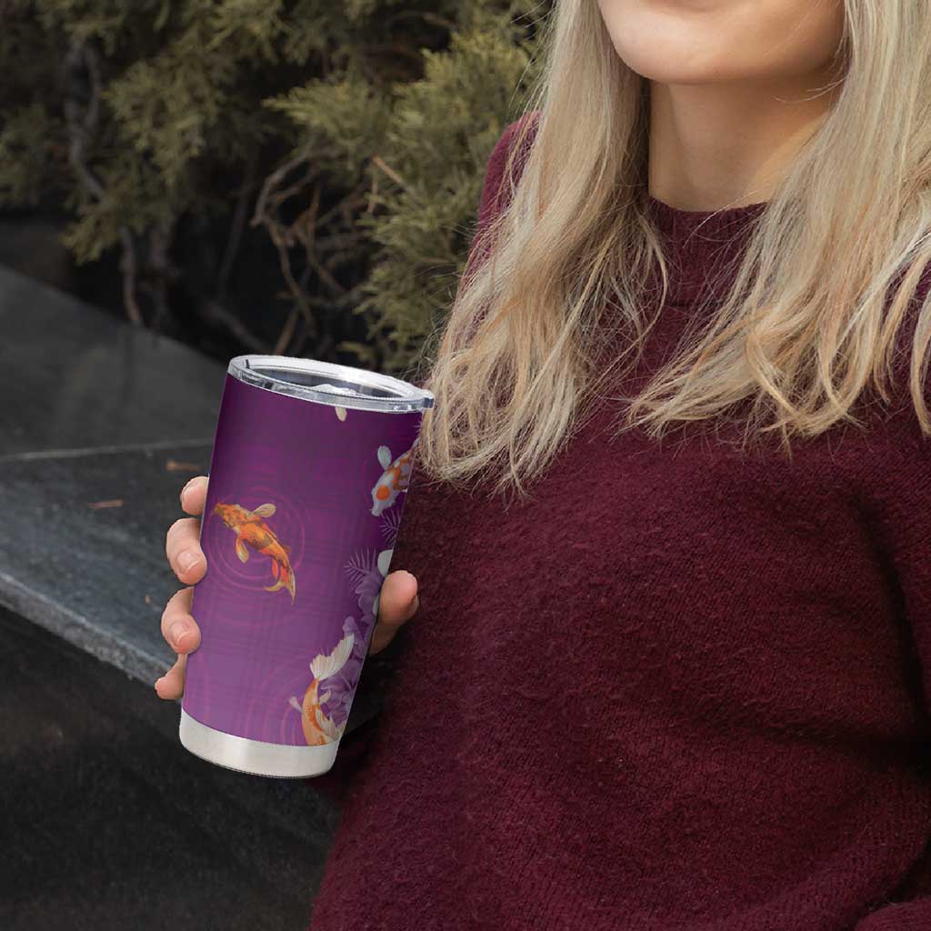 Hawaii And Japan Tumbler Cup Plumeria Lei With Koi Fish Purple - Polynesian Pride