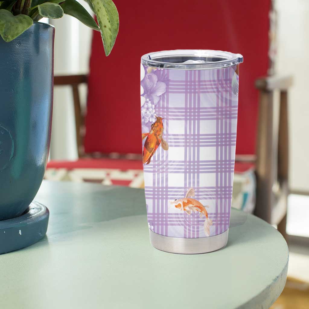 Hawaii And Japan Tumbler Cup Plumeria Lei With Koi Fish Purple - Polynesian Pride