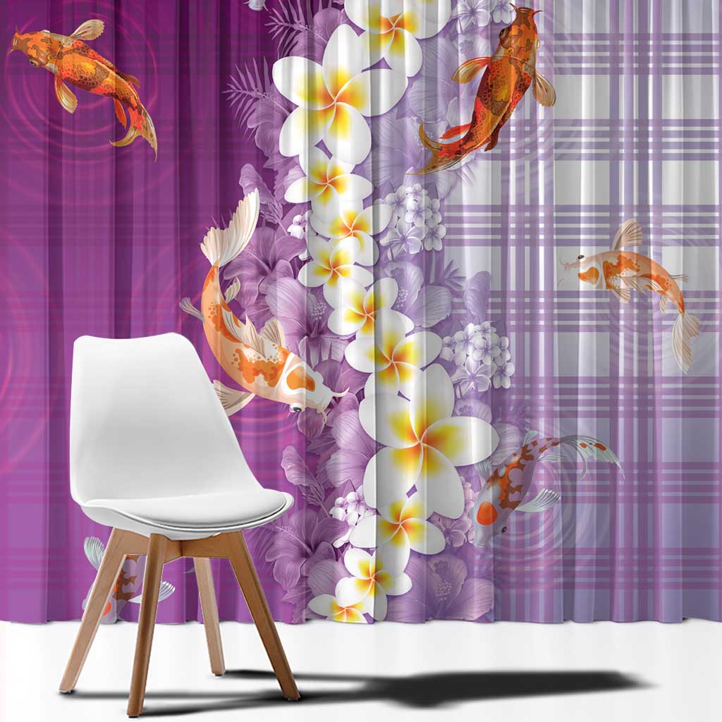 Hawaii And Japan Window Curtain Plumeria Lei With Koi Fish Purple - Polynesian Pride