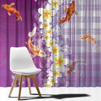 Hawaii And Japan Window Curtain Plumeria Lei With Koi Fish Purple - Polynesian Pride