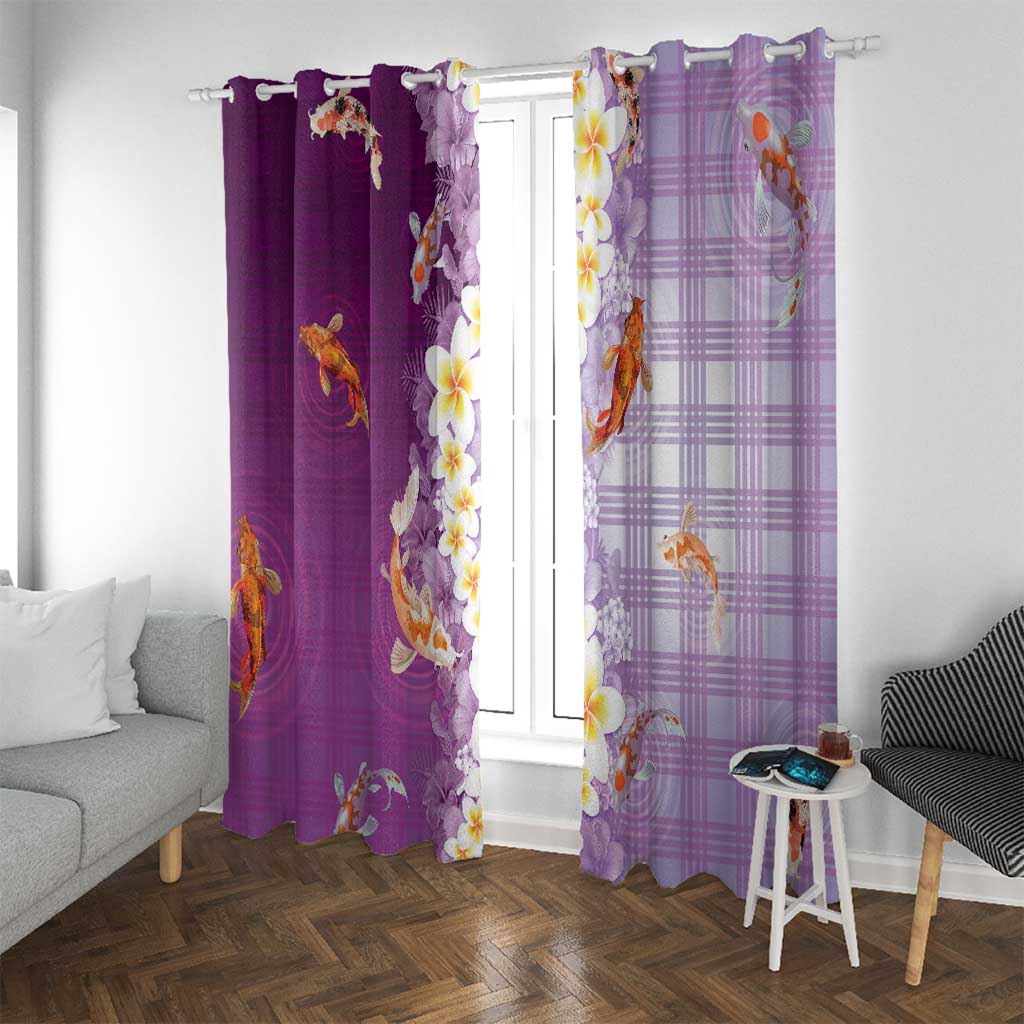 Hawaii And Japan Window Curtain Plumeria Lei With Koi Fish Purple - Polynesian Pride