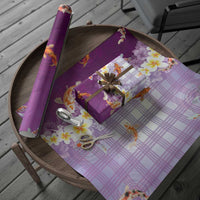 Hawaii And Japan Wrapping Paper Plumeria Lei With Koi Fish Purple