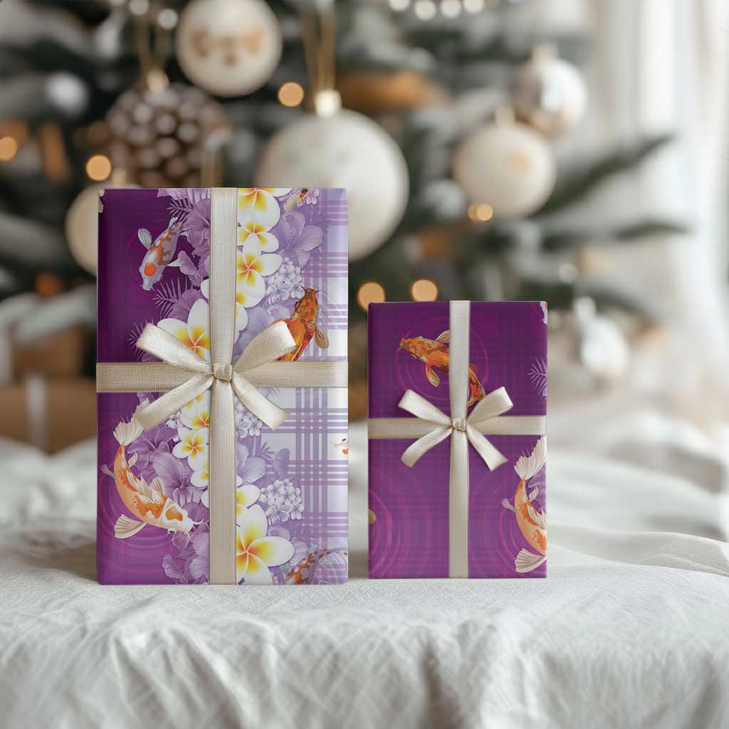 Hawaii And Japan Wrapping Paper Plumeria Lei With Koi Fish Purple