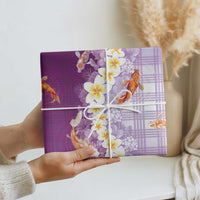 Hawaii And Japan Wrapping Paper Plumeria Lei With Koi Fish Purple