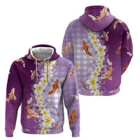 Hawaii And Japan Zip Hoodie Plumeria Lei With Koi Fish Purple - Polynesian Pride